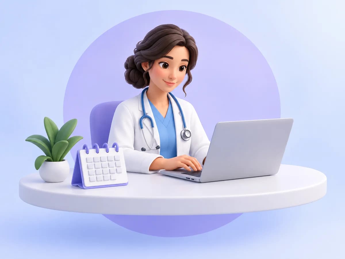 Profesional de salud organizando su día con una agenda digital, ilustración