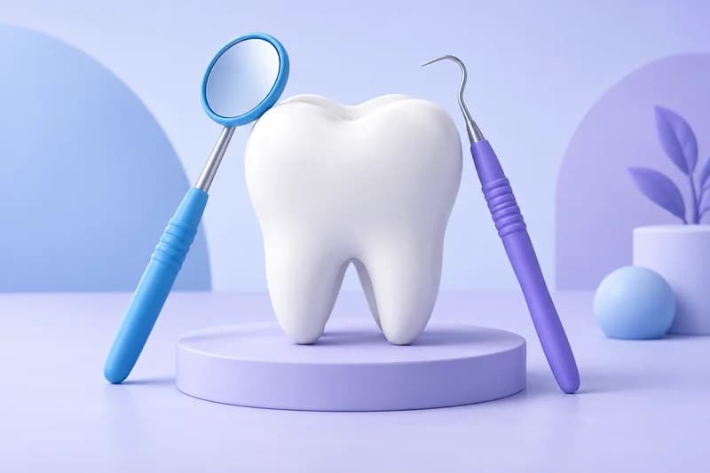 Ilustración de un diente y herramientas de odontología